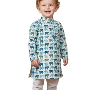 A.T.U.N. (ALL THINGS UBER NICE) Boys Printed 100% Cotton Kurta Pyjama Set | Traditional Indian Outfit for Kids | Soft Breathable Fabric with Comfortable Fit | Designer Clothing Set for Boys