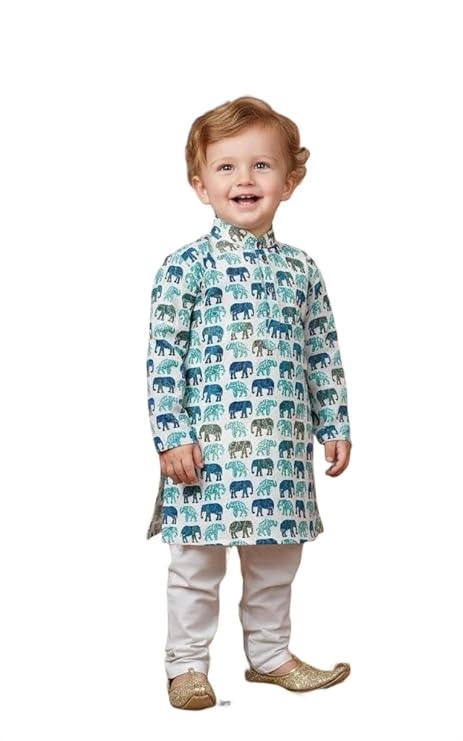 A.T.U.N. (ALL THINGS UBER NICE) Boys Printed 100% Cotton Kurta Pyjama Set | Traditional Indian Outfit for Kids | Soft Breathable Fabric with Comfortable Fit | Designer Clothing Set for Boys