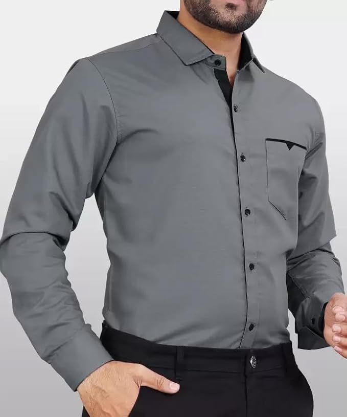Men's Regular Fit Solid Soft Touch Cotton Casual Shirt with Pocket Design with Spread Collar & Full Sleeves - Image 3