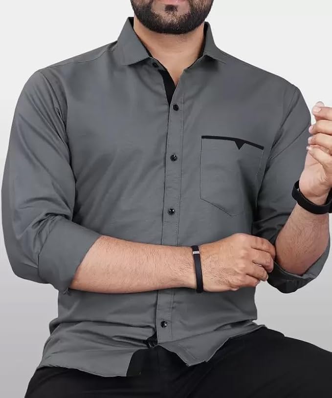 Men's Regular Fit Solid Soft Touch Cotton Casual Shirt with Pocket Design with Spread Collar & Full Sleeves - Image 2