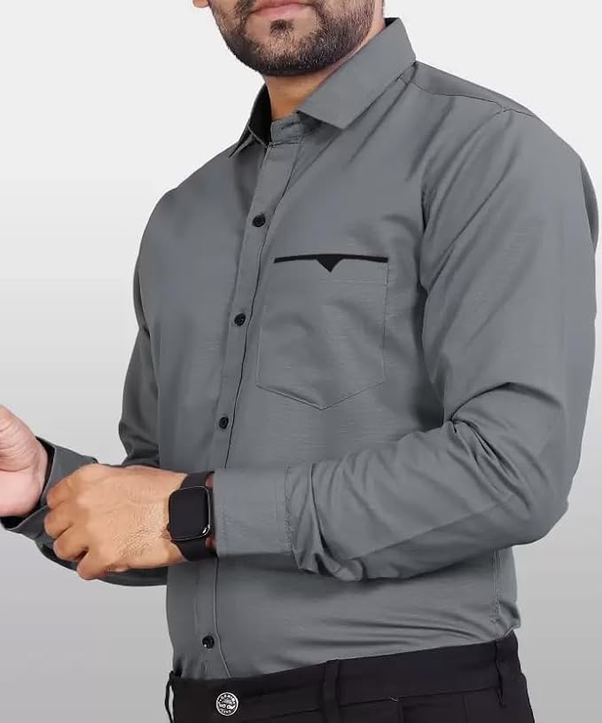 Men's Regular Fit Solid Soft Touch Cotton Casual Shirt with Pocket Design with Spread Collar & Full Sleeves - Image 4