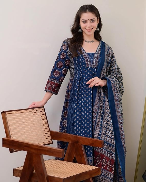 KLOSIA Women's Rayon Printed Anarkali Kurta and Pant with Dupatta Set - Image 2